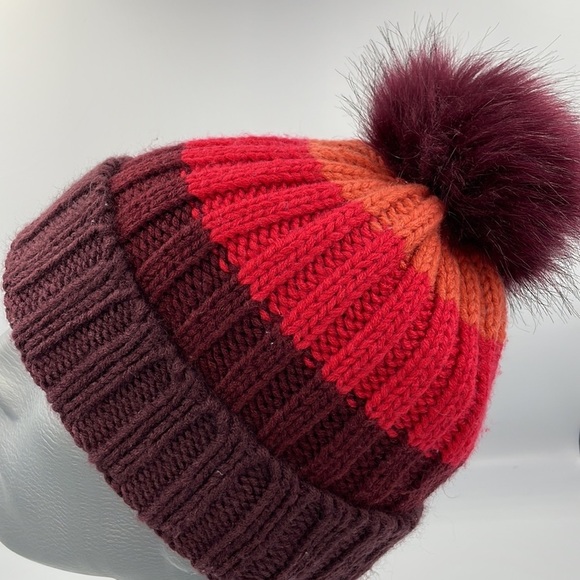 Bordeaux Multi Color Knit Hat Pom on Top - Picture 4 of 8